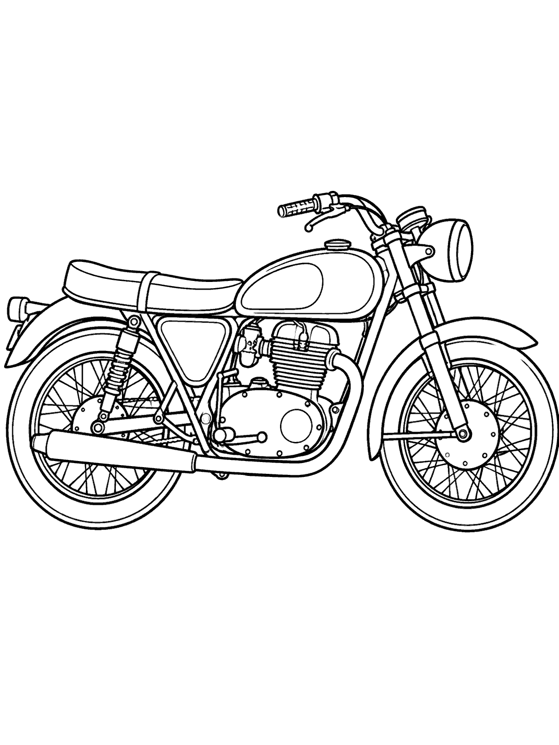 Classic mid-century motorcycle coloring page in side profile