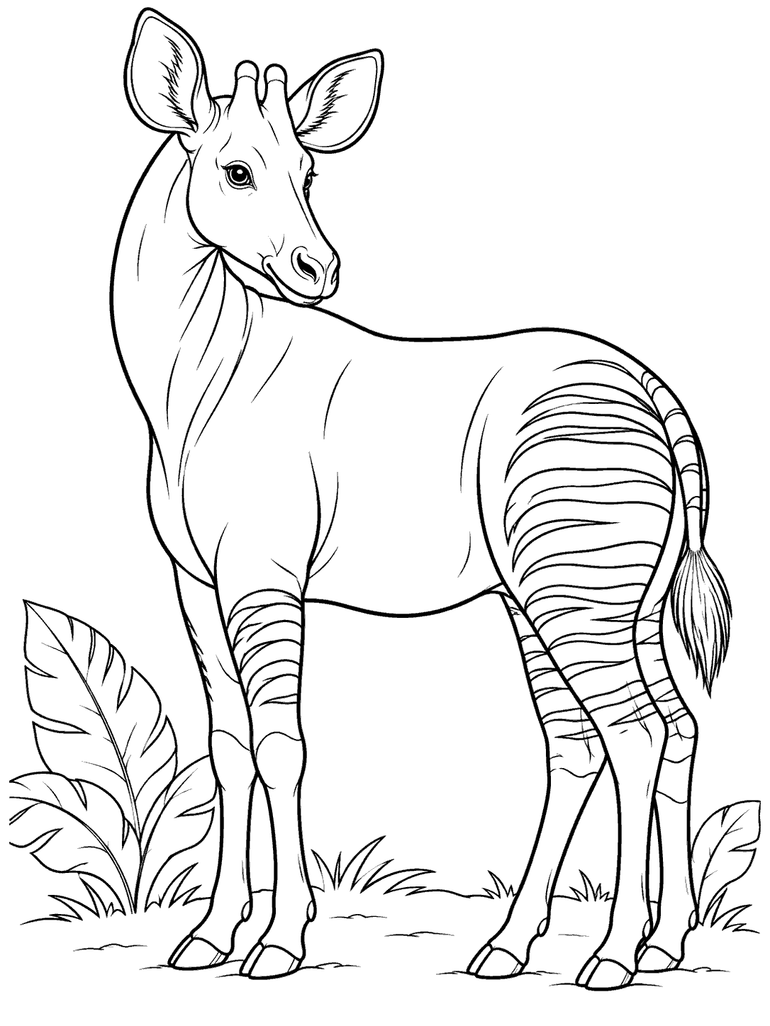 Okapi turning its head over its shoulder