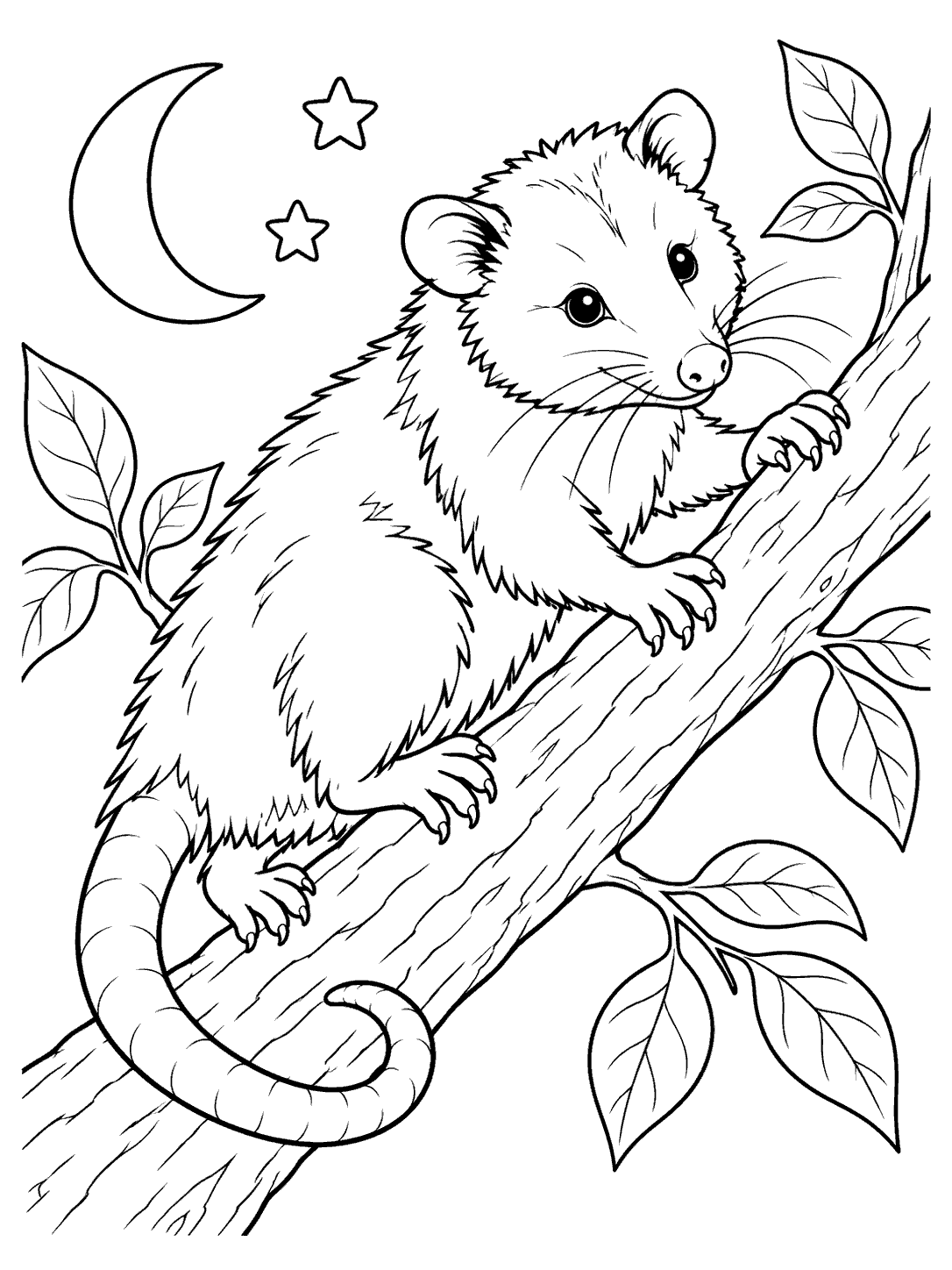 Opossum climbing a branch coloring page