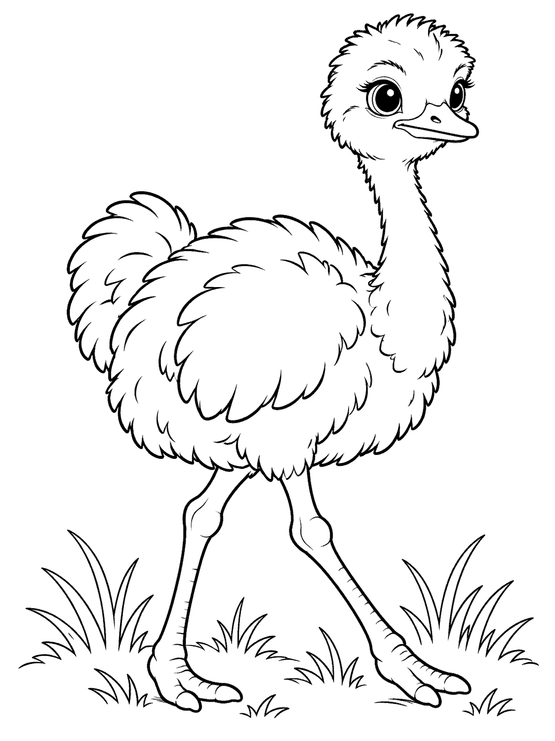 Fluffy ostrich chick taking a step