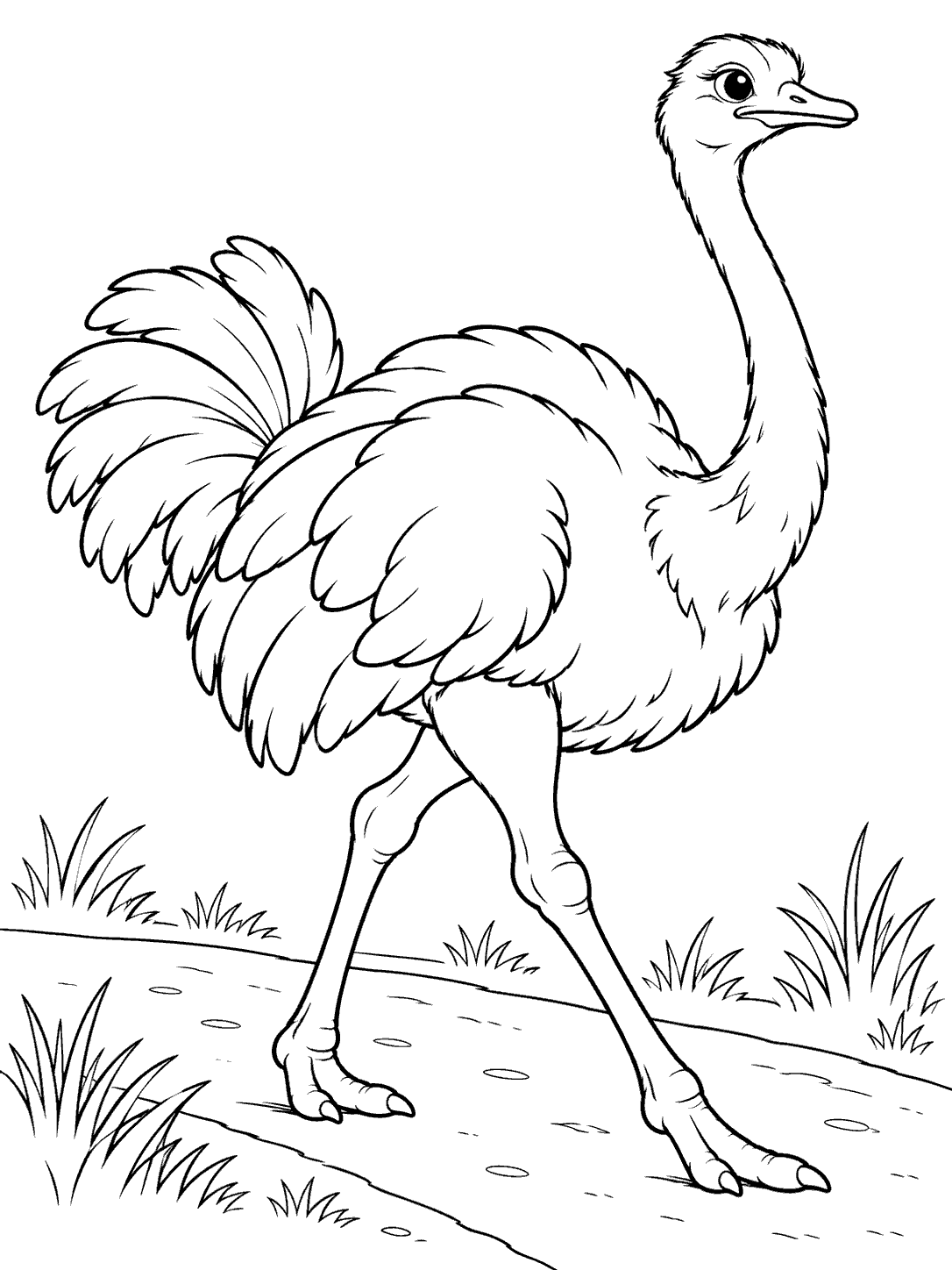 Ostrich stepping across a winding dirt path