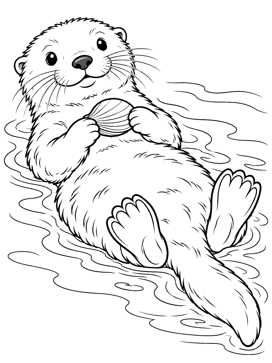 Sea otter holding a clam while floating on its back