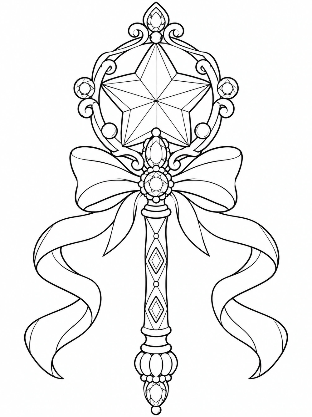 Ornate princess scepter with a large star-shaped jewel and two curling ribbons