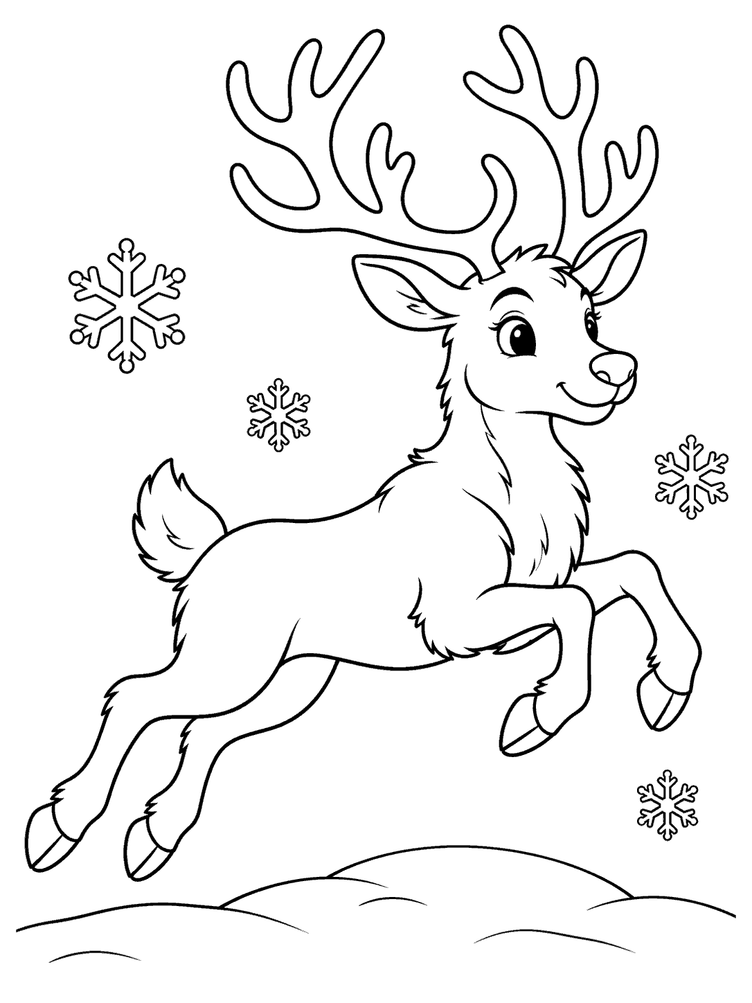 Reindeer leaping over a snowbank coloring page