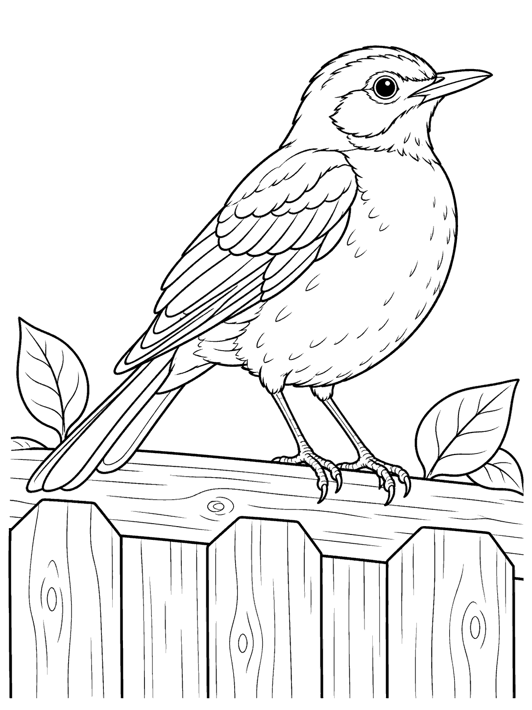 Robin perched on a garden fence coloring page