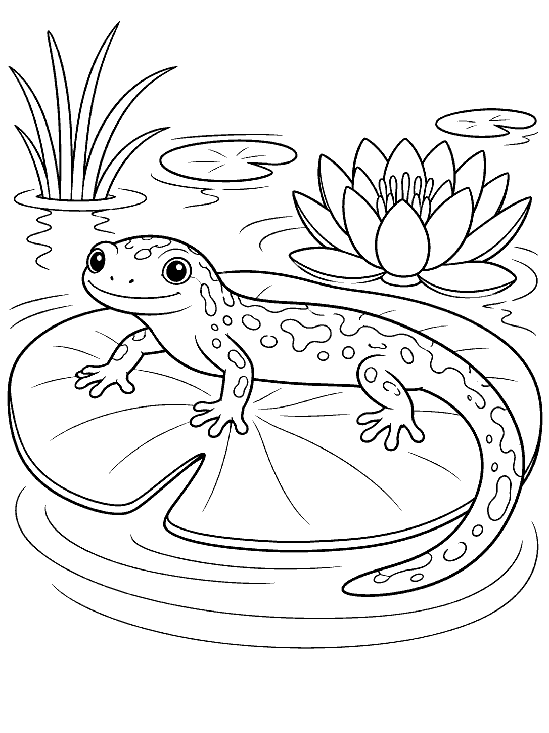 Salamander resting on a lily pad