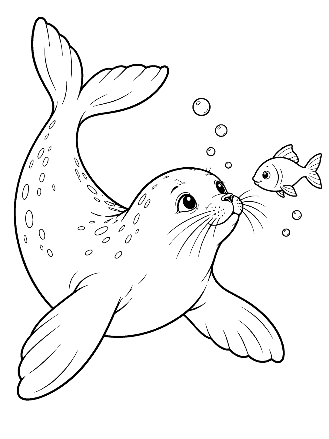 Seal watching a fish underwater coloring page