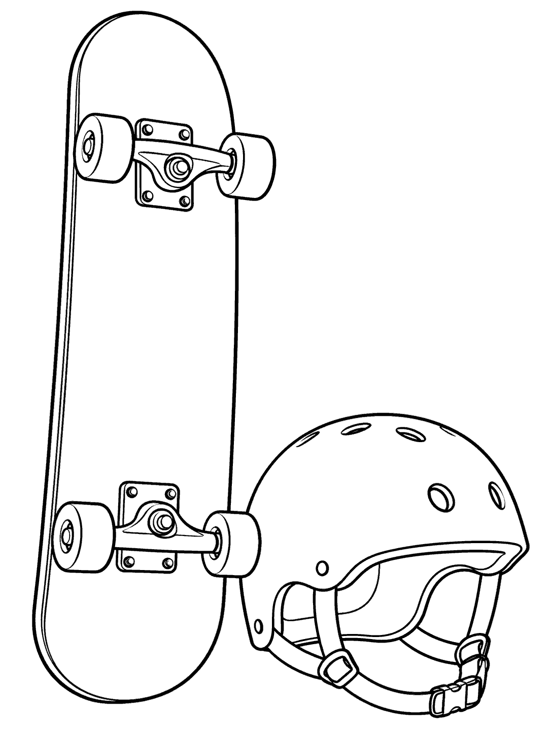 Skateboard and helmet coloring page
