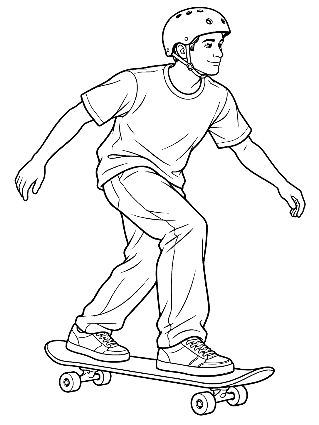 Adult skateboarder riding a skateboard coloring page