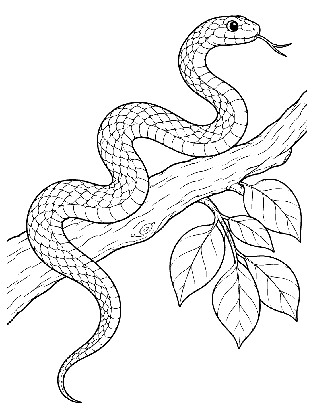 Snake draped over tree branch coloring page