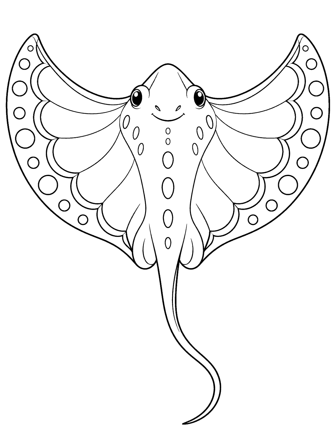 Centered stingray coloring page with a spacious symmetrical motif