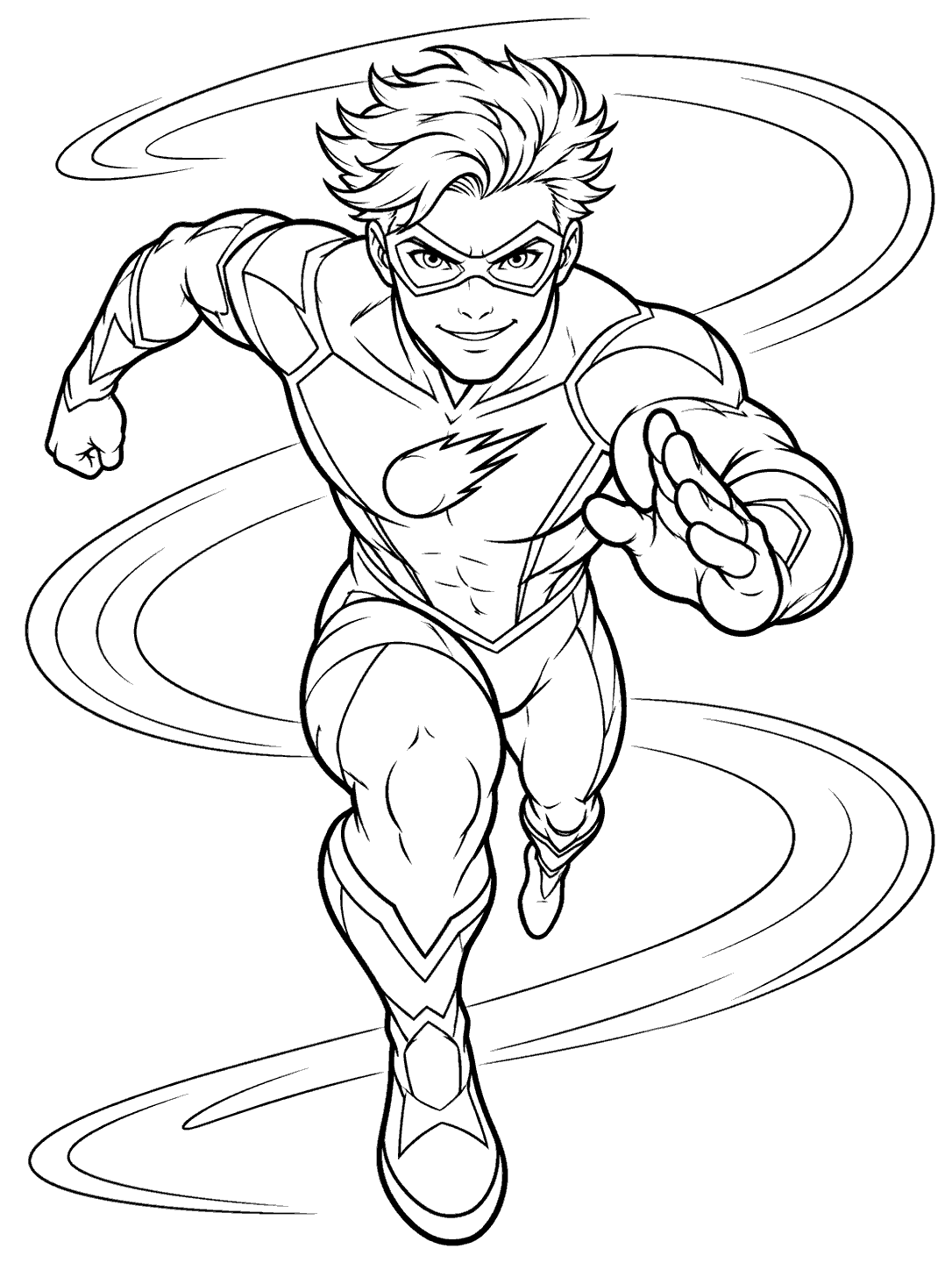 Original super-speed hero running with wind trails coloring page