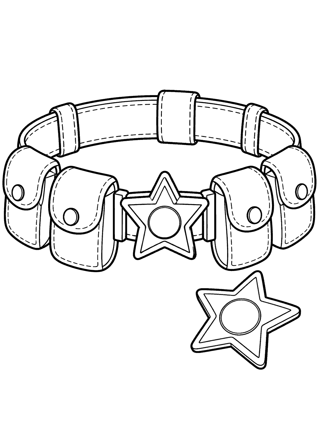 Superhero utility belt with four pouches and a star badge coloring page