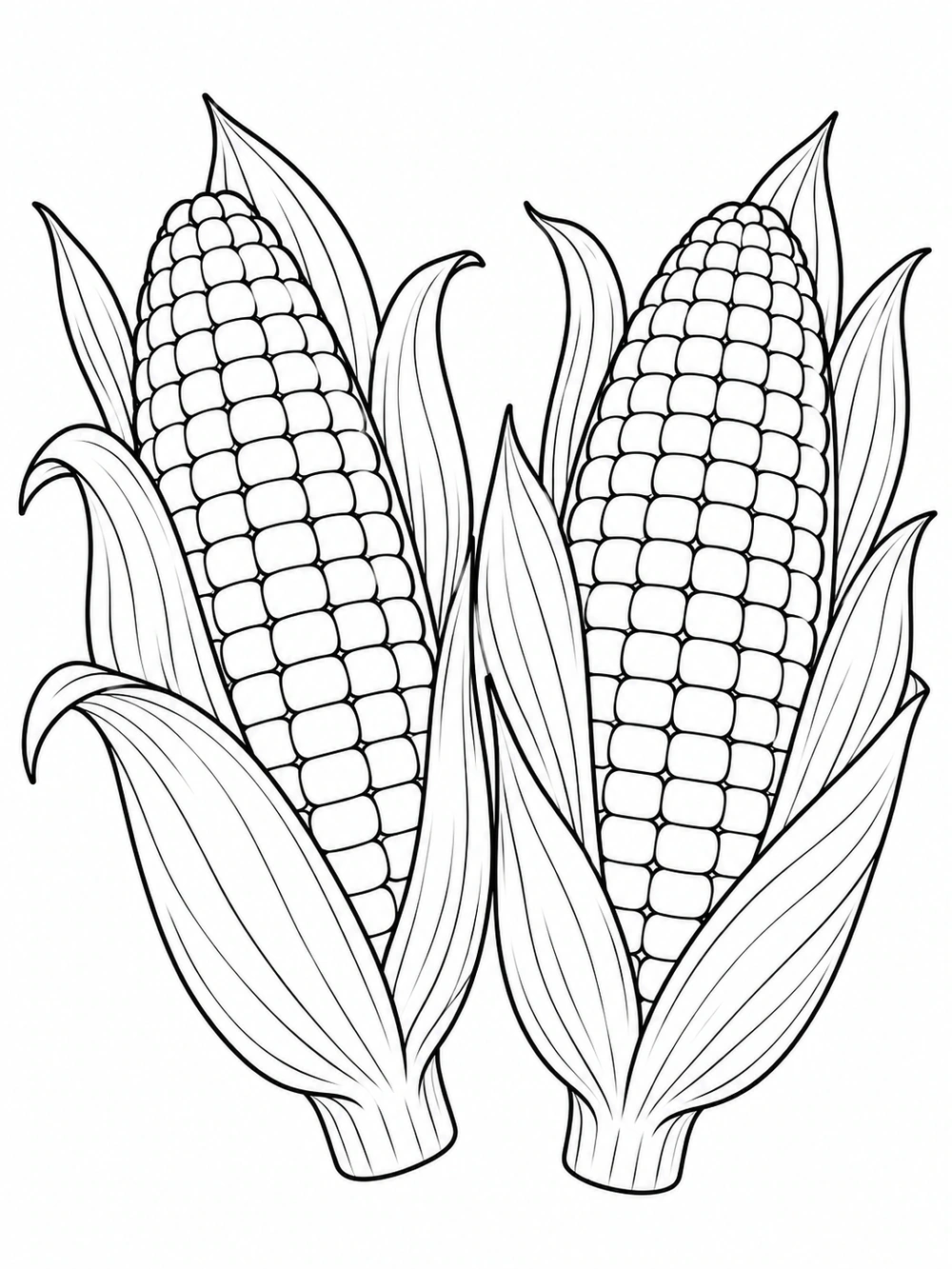 Two ears of corn with husks coloring page