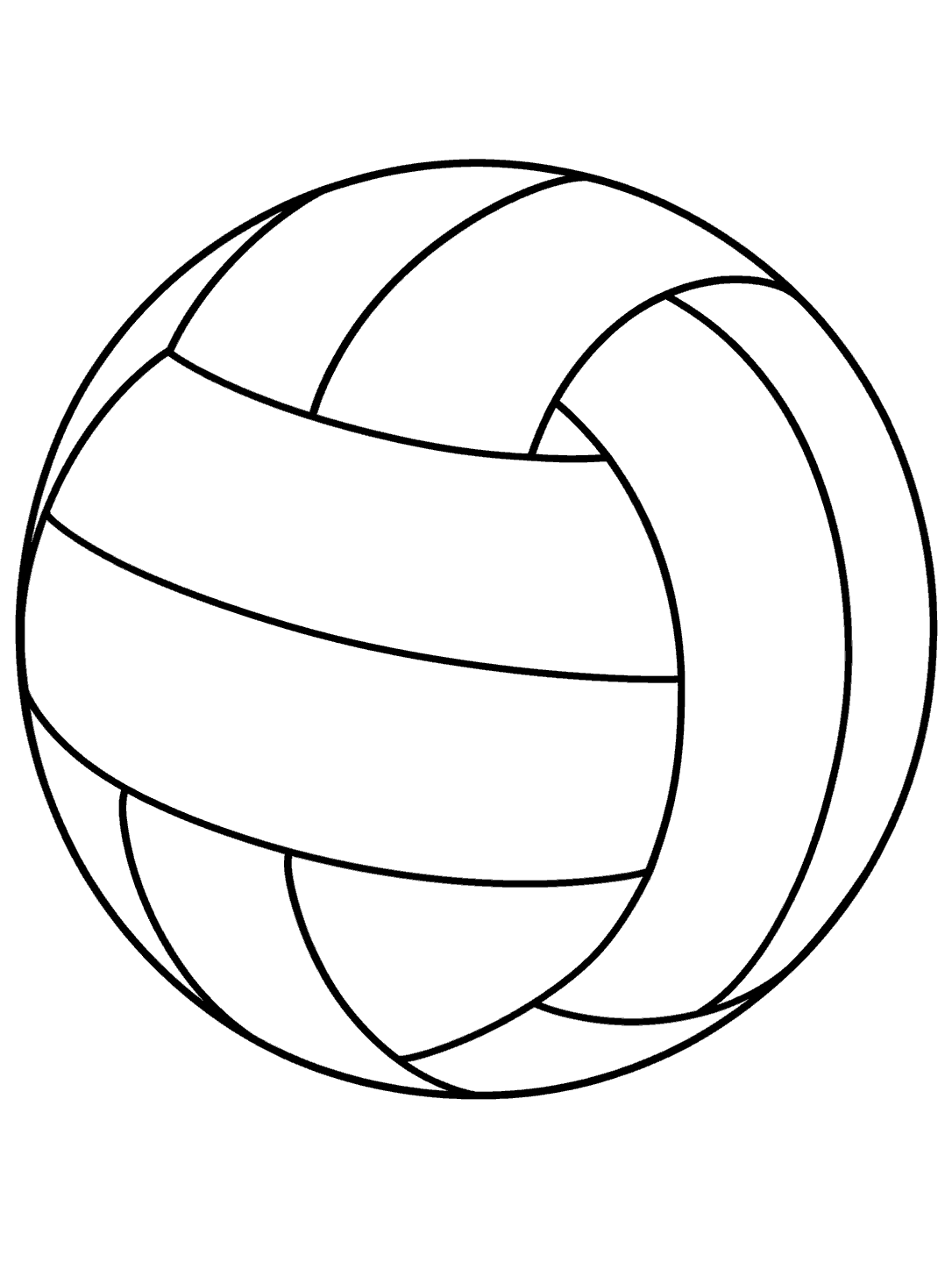Portrait volleyball coloring page showing one large three-quarter-view ball with curved panel seams on a white background.