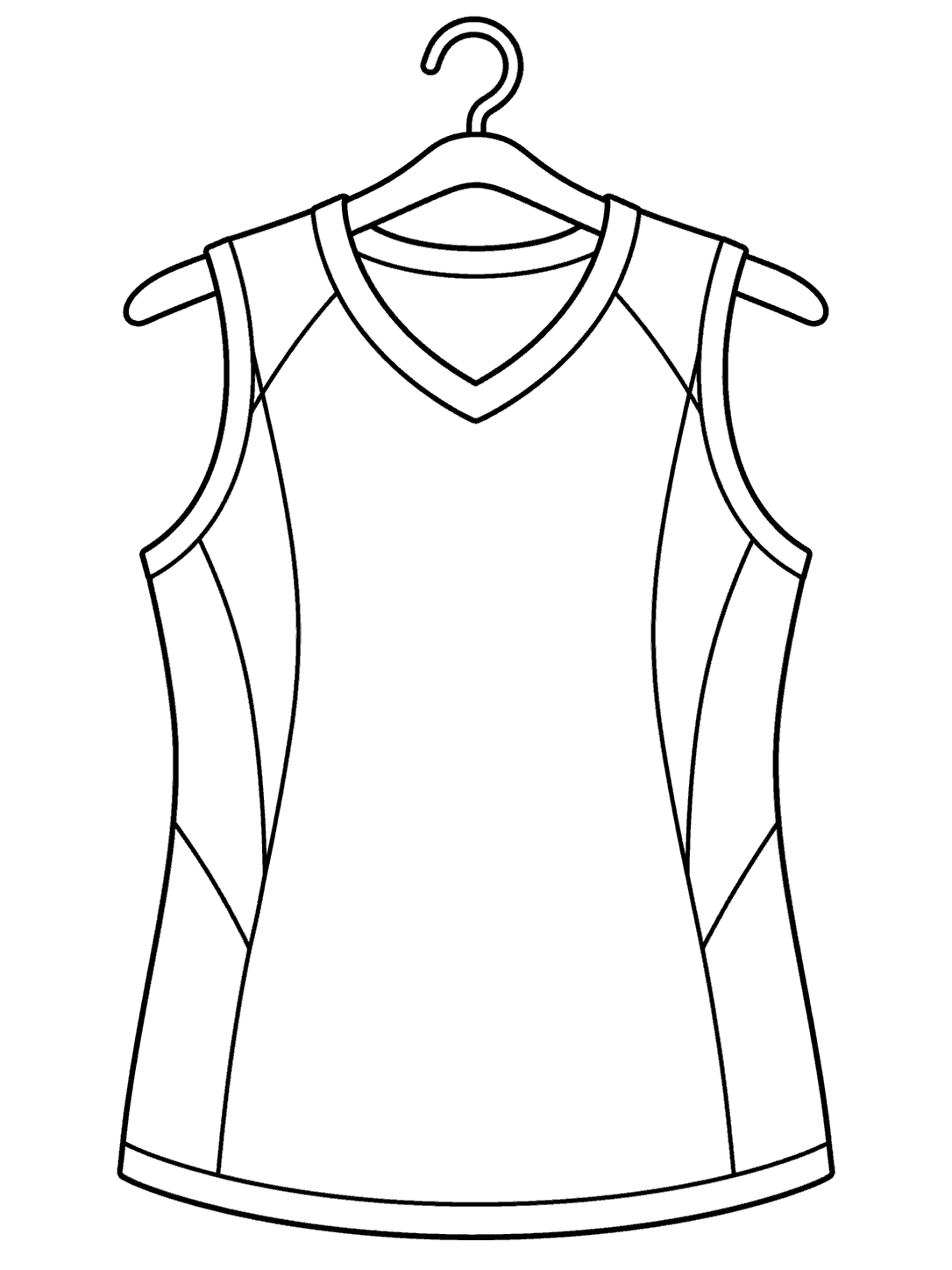 Volleyball coloring page of a plain sleeveless jersey on a hanger