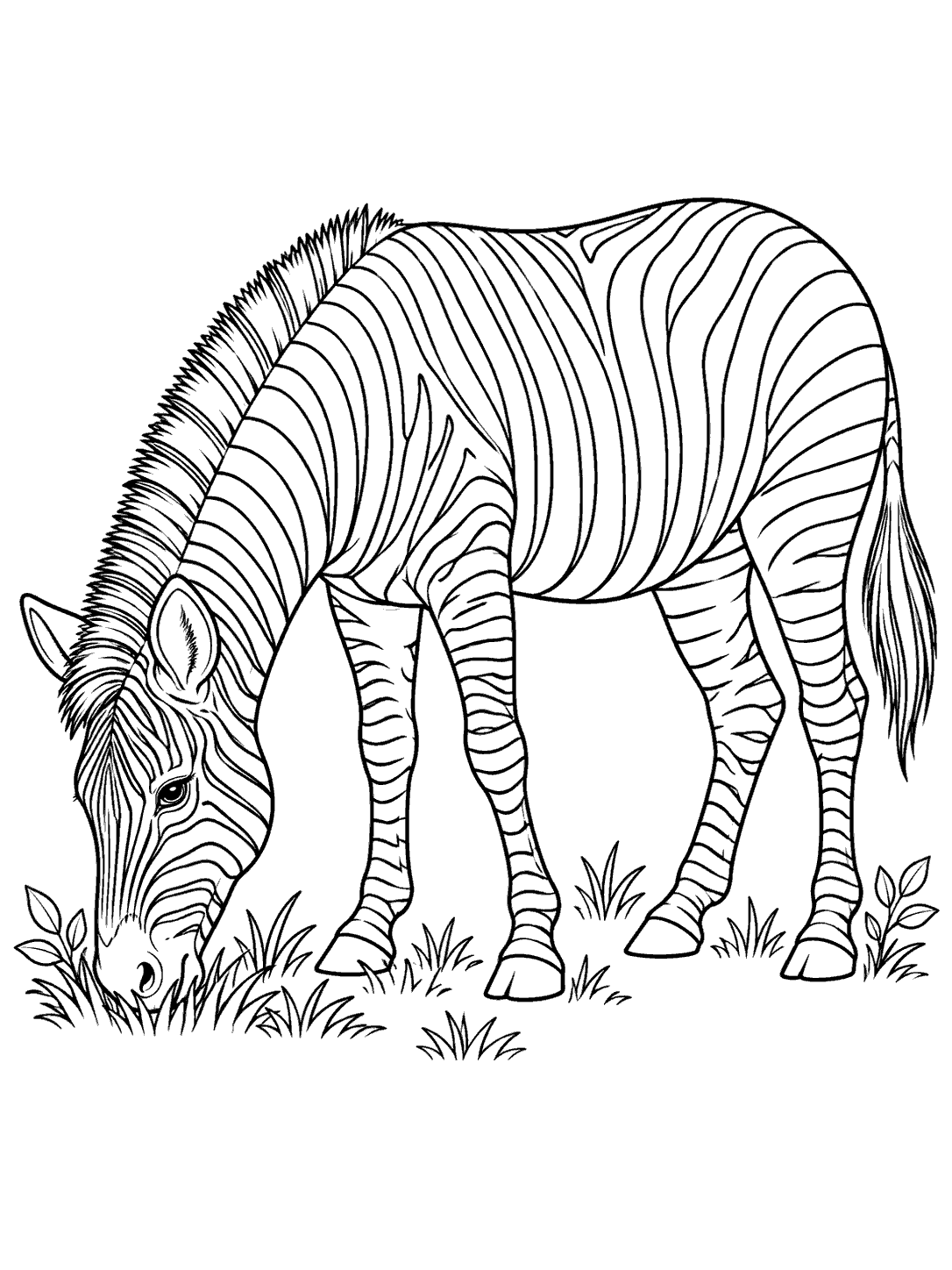 Zebra grazing on grass coloring page