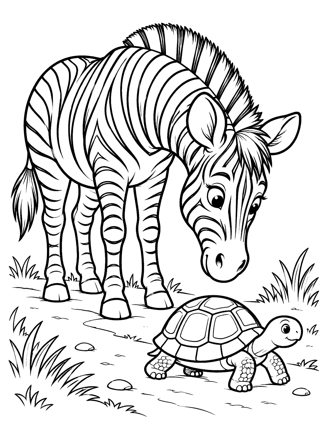 Zebra watching a tortoise coloring page